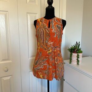 Lauren Ralph Lauren Orange Paisley Sleeveless Tunic Size PS